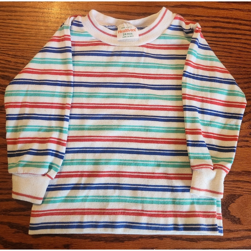 VINTAGE 90s Y2K Healthtex long sleeve shirt size 24 Months Striped USA Made